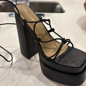 Black lace up platform heels